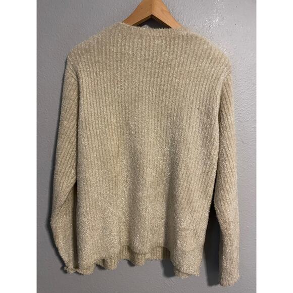 Carducci Sweater Womens Large Beige Ribbed Button Front Fuzzy Knit Soft Cardigan - Picture 2 of 7